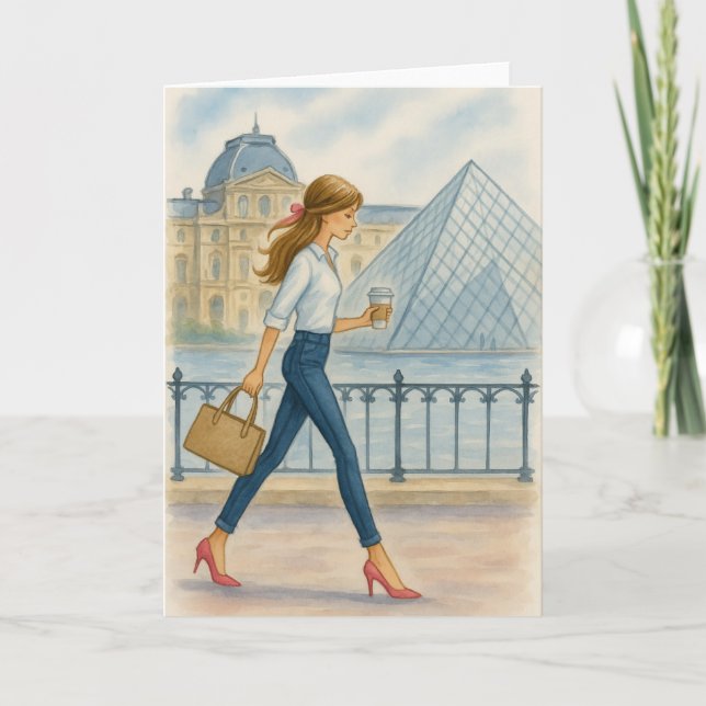 Chic Parisian tjej av Louvre Kort (Framsida)