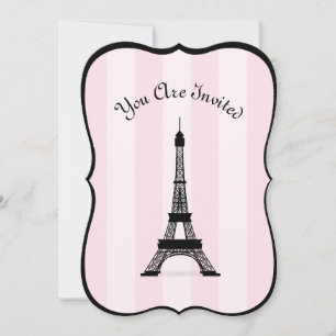 Chic Parisisk Rosa Rand Black Eiffel Torn Inbjudningar