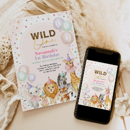 Chic Party Animals Vild Safari Girl 1 Birthday Inbjudningar