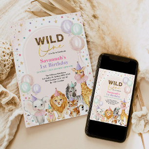 Chic Party Animals Vild Safari Girl 1 Birthday Inbjudningar