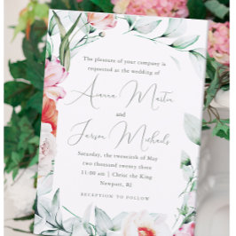 Chic Pastel Blommigt Romantic Calligraphy Bröllop Inbjudningar