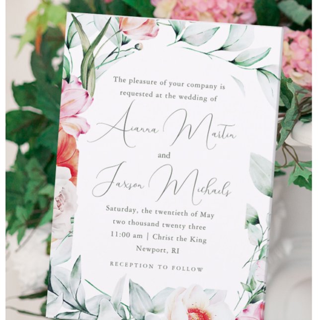 Chic Pastel Blommigt Romantic Calligraphy Bröllop Inbjudningar (Skapare uppladdad)