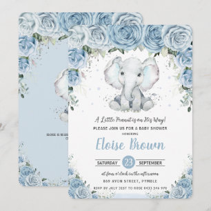 Chic Pastel Blue Blommigt Elephant Boy Shower Inbjudningar
