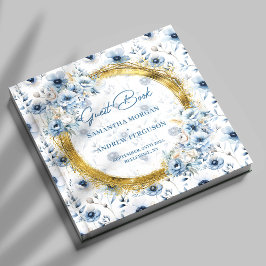 Chic Pastel Blue Guld Glitter Bröllop Guest Bok