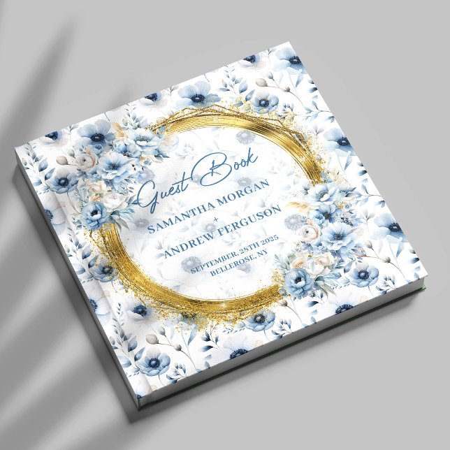 Chic Pastel Blue Guld Glitter Bröllop Guest Bok (Chic Pastel Blue Gold Glitter Wedding Guest Book)