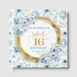 Chic Pastel Blue Sweet 16 Guest Bok med Sparkles