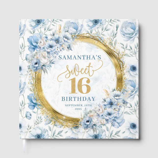 Chic Pastel Blue Sweet 16 Guest Bok med Sparkles (Framsida)
