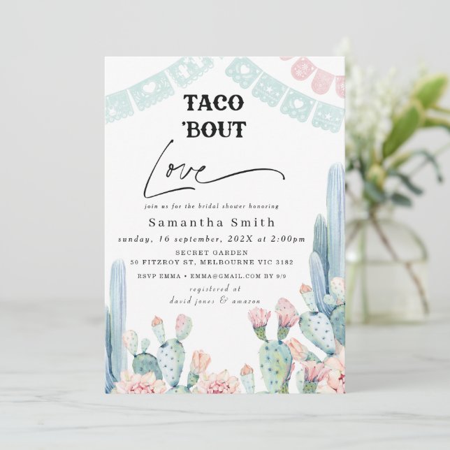 Chic Pastel Cactus Taco Bout Kärlek Möhippa Inbjudningar (Stående Fram)