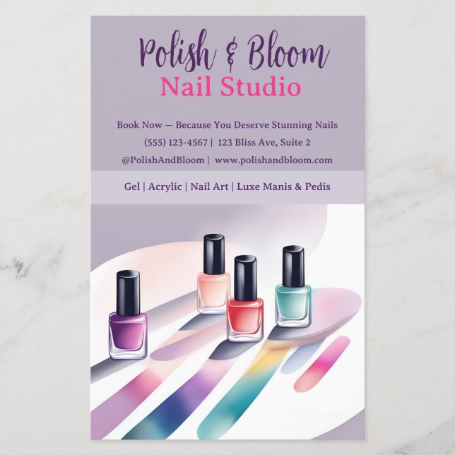 Chic Pastel Elegant Nail Art Marknadsföring Flyer (Framsidan)