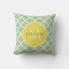 Chic Pastel Grönt Quatrefoil Gult Namn Monogram Kudde