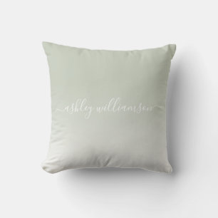 Chic Pastel Grönt Vit Ombre Effekt Monogram Namn Kudde