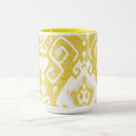 Chic pastel-gult och grått ikat-stammen mönster mugg