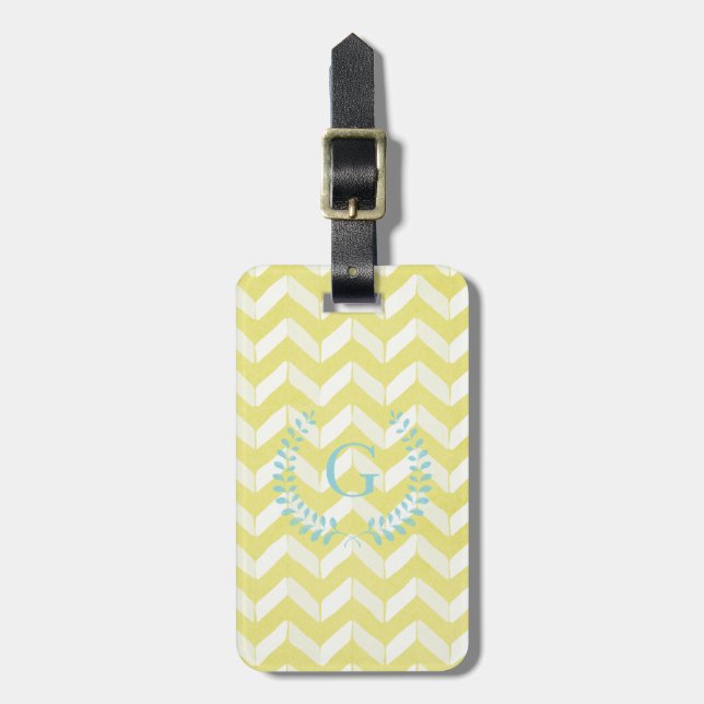 Chic Pastel Gult Teal Chevron Anpassningsbar Monog Bagagebricka (Vertikal Framsida)