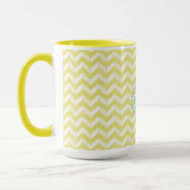 Chic Pastel Gult Teal Chevron Anpassningsbar Monog Mugg