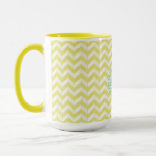 Chic Pastel Gult Teal Chevron Anpassningsbar Monog Mugg