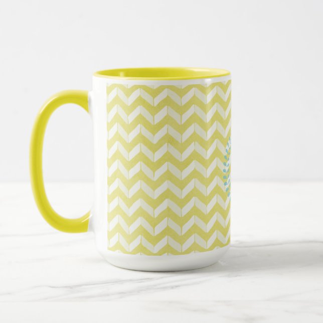 Chic Pastel Gult Teal Chevron Anpassningsbar Monog Mugg (Vänster)