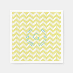 Chic Pastel Gult Teal Chevron Anpassningsbar Monog Pappersservett