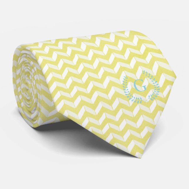 Chic Pastel Gult Teal Chevron Anpassningsbar Monog Slips (Rullad)