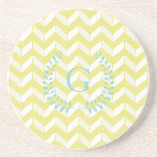 Chic Pastel Gult Teal Chevron Anpassningsbar Monog Underlägg