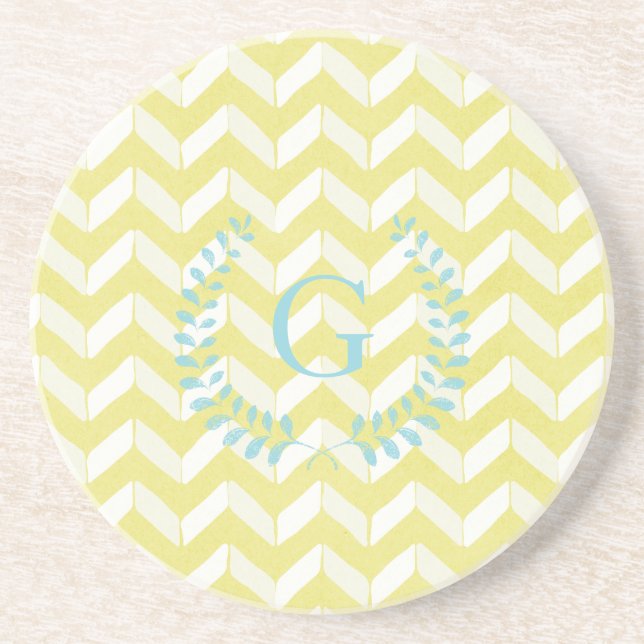 Chic Pastel Gult Teal Chevron Anpassningsbar Monog Underlägg (Framsidan)
