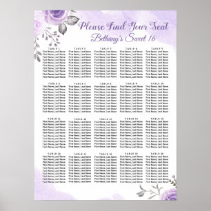 Chic Pastel Lila Blommigt Sweet 16 Sittplatsdiagra Poster
