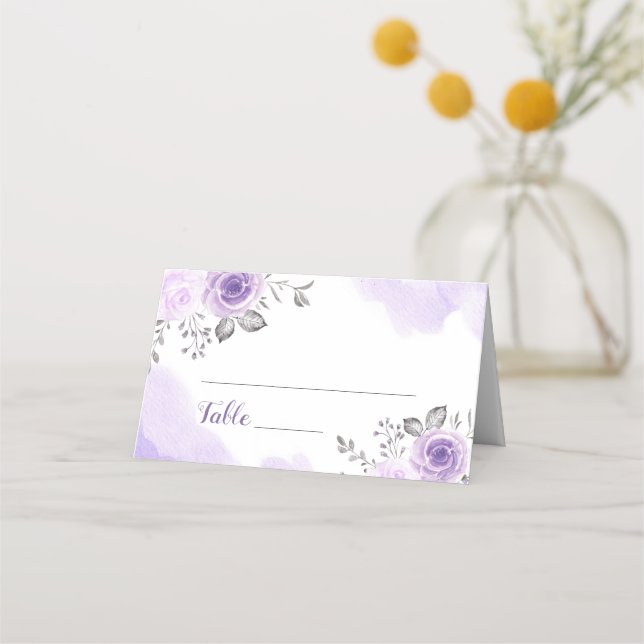 Chic Pastel Lila blommor Bröllop Place Card Placeringskort (Framsida)