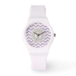 Chic Pastel lila grått Chevron Anpassningsbar Mono Armbandsur