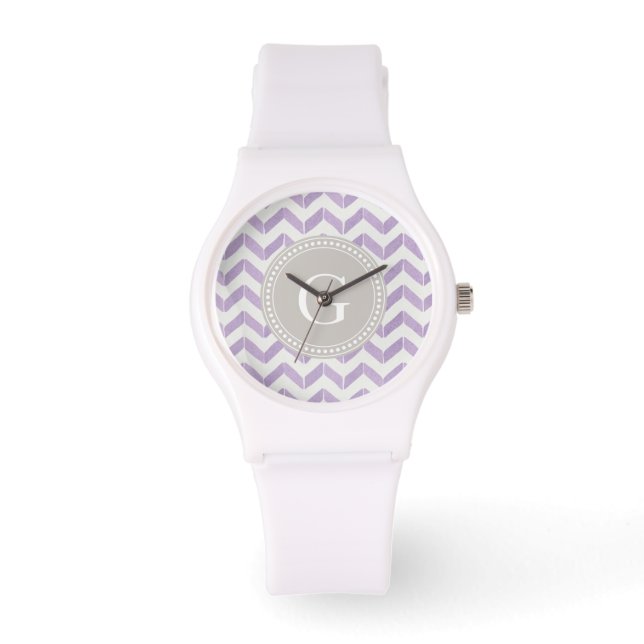 Chic Pastel lila grått Chevron Anpassningsbar Mono Armbandsur (Framsida)