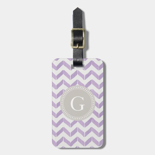 Chic Pastel lila grått Chevron Anpassningsbar Mono Bagagebricka (Vertikal Framsida)
