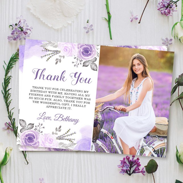Chic Pastel Lila Ro Garden Birthday Photo Tack Kort (Skapare uppladdad)