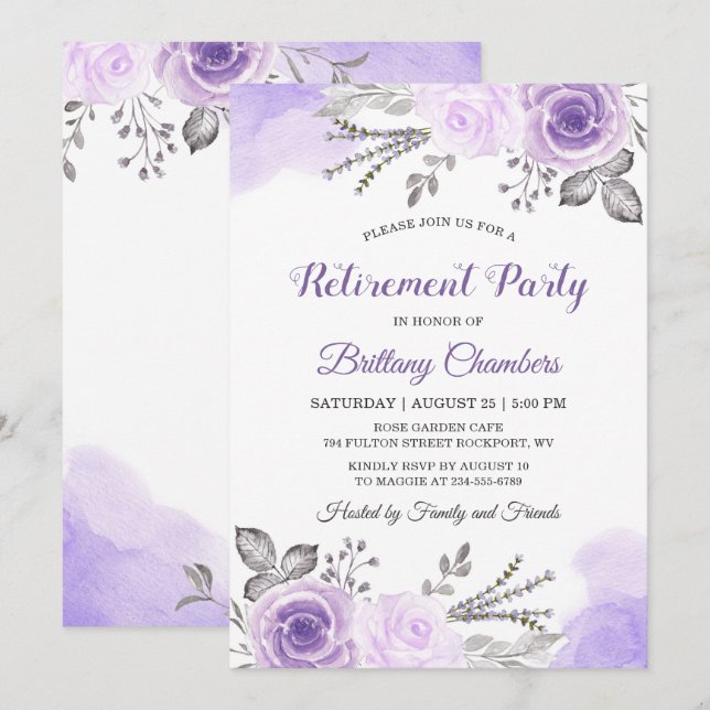 Chic Pastel Lila Ro Garden Pension Party Inbjudningar (Fram/baksida)