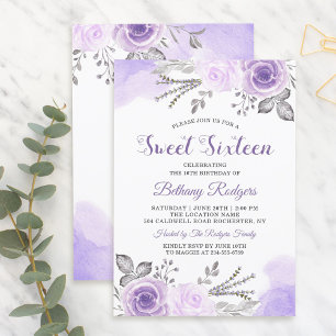 Chic Pastel Lila Ro Garden Sweet 16 Birthday Inbjudningar