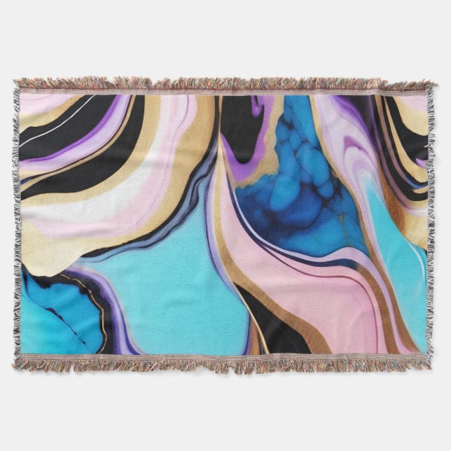 Chic Pastel lila rosa blue guld Faux Marble Filt (Framsidan)