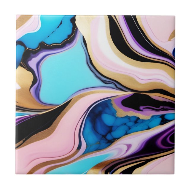 Chic Pastel lila rosa blue guld Faux Marble Kakelplatta (Framsidan)