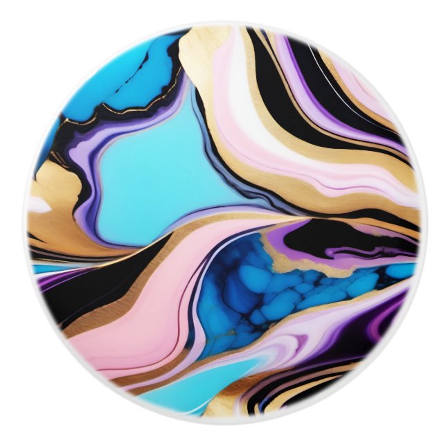 Chic Pastel lila rosa blue guld Faux Marble Knopp (Framsidan)