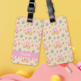Chic Pastel Mushroom Strawberry Mönster Cream Bagagebricka