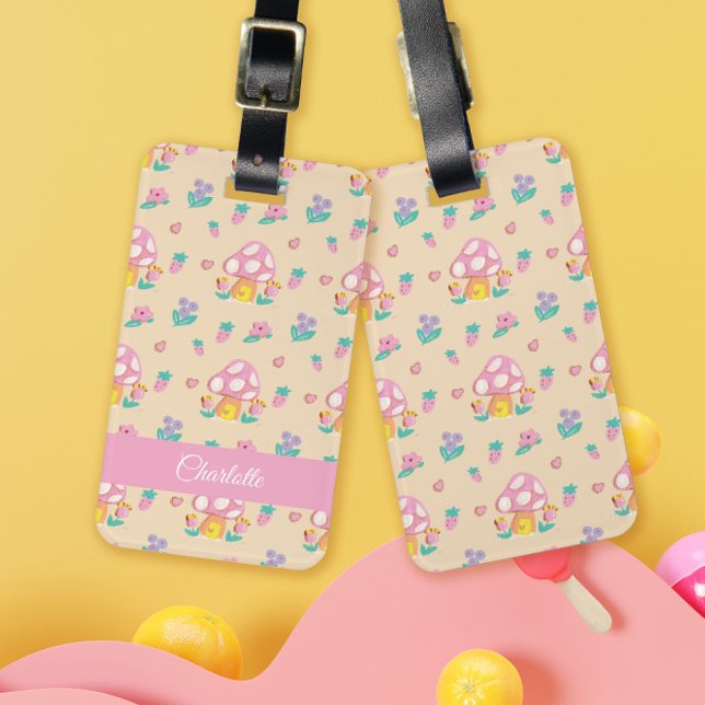 Chic Pastel Mushroom Strawberry Mönster Cream Bagagebricka (Skapare uppladdad)