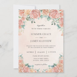 Chic Pastel  Peach Blommigt Ro Bröllop Invi Inbjudningar