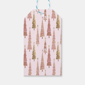 Chic Pastel Pink and Gold Christmas Tree Presentetikett