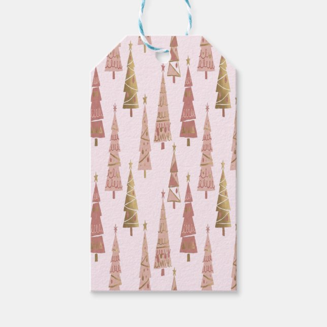 Chic Pastel Pink and Gold Christmas Tree Presentetikett (Framsidan)
