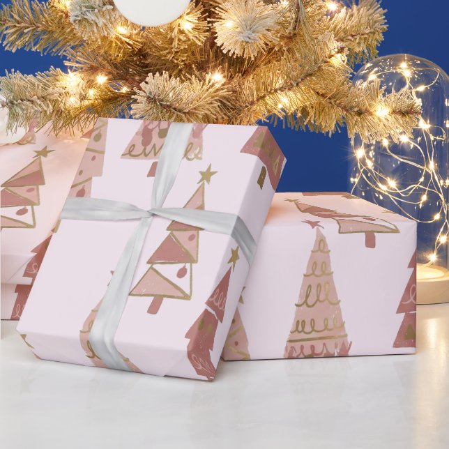 Chic Pastel Pink and Gold Christmas Tree Presentpapper (Helgdagar)