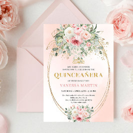 Chic Pastel Pink Eucalyptus Quinceañera Invite Inbjudningar
