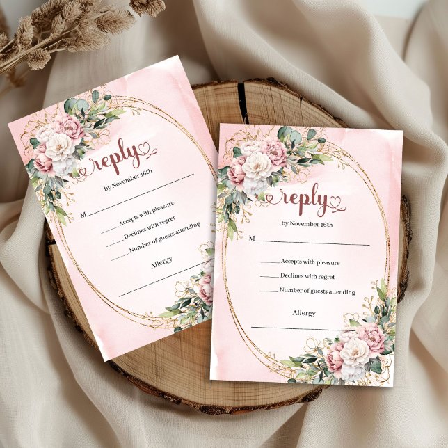 Chic Pastel Pink Greenery Wedding RSVP Card OSA Kort (Chic Pastel Pink Greenery Wedding RSVP Card)