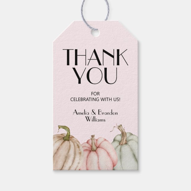 Chic Pastel Pumpkins Rosa Baby Shower Presentetikett (Framsidan)