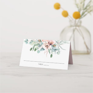 Chic Pastel  Rosa Blommigt Greenery Bröllop Placeringskort