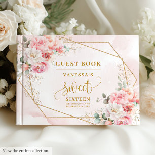 Chic Pastel Rosa Guld Peonies Sweet 16 Guest Bok