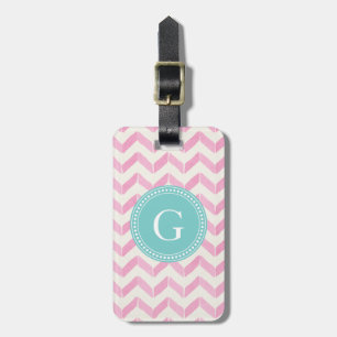 Chic Pastel Rosa & Mint Chevron Anpassningsbar Mon Bagagebricka