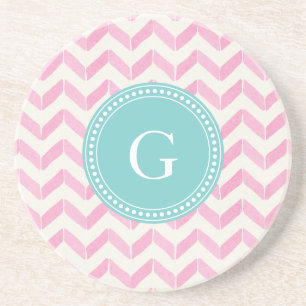 Chic Pastel Rosa & Mint Chevron Anpassningsbar Mon Underlägg Sandsten