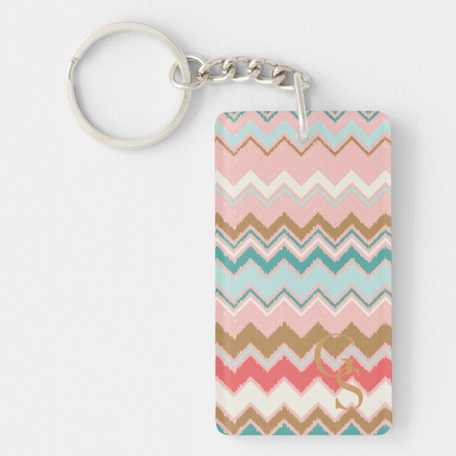 Chic Pastel Rosa Mint Chevron Anpassningsbar Monog (Framsidan)
