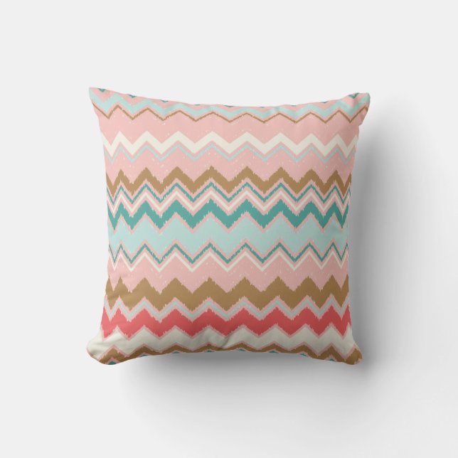 Chic Pastel Rosa Mint Chevron Anpassningsbar Monog Kudde (Framsida)